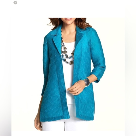 Chico's Travel Collection Textured Shirt Jacket Sz 0 Small Teal Blue Like New - Picture 6 of 17